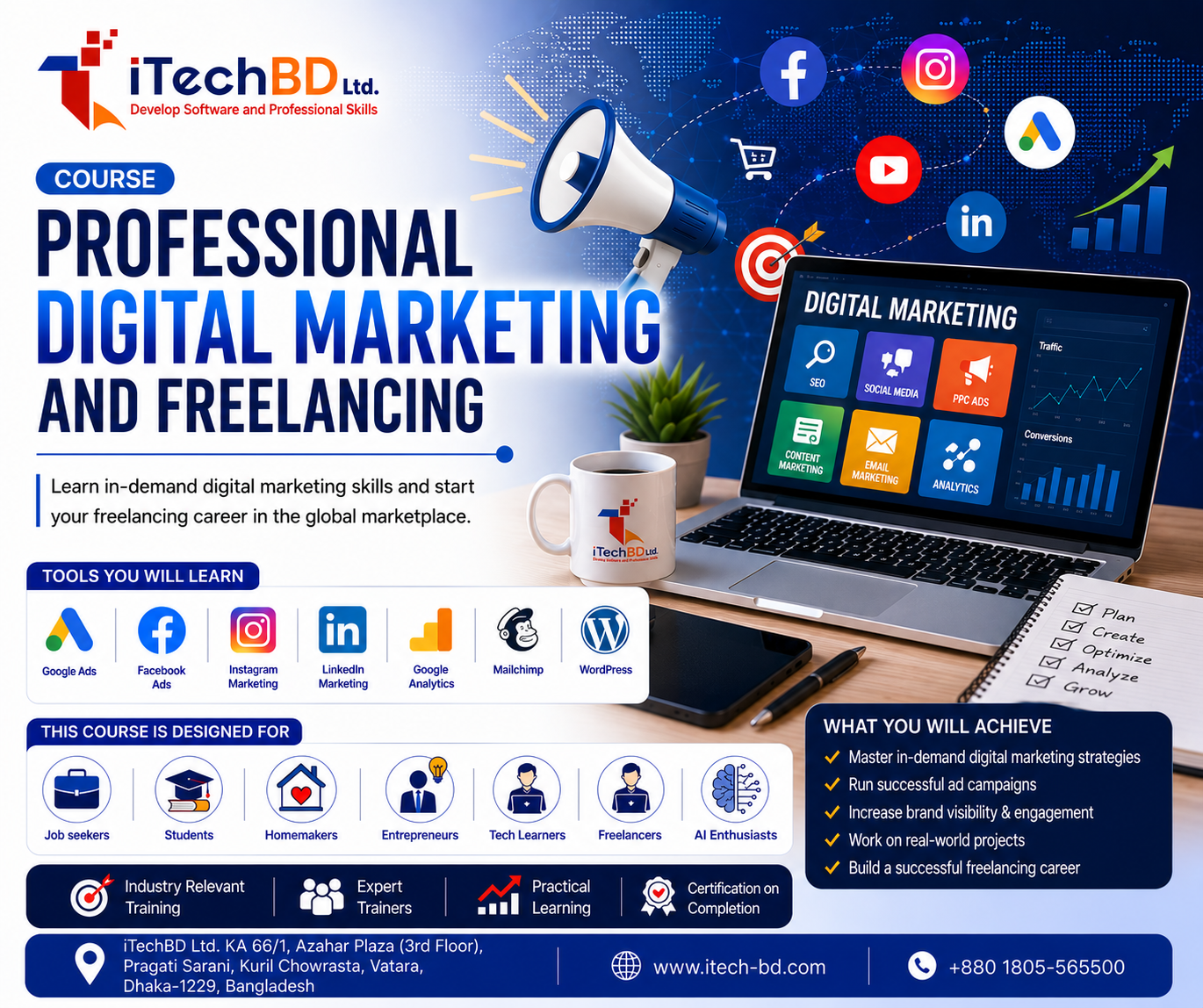 Digital Marketing with Freelancing: অনলাইন বিজনেস ও ক্যারিয়ারের জন্য দরকারি স্কিল